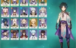 AR 48 XIAO, KEQING, VENTI, QIQI E FALCÃO