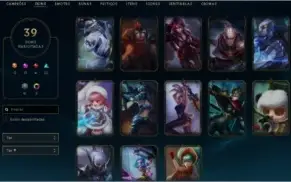 Conta league of legends, gold 4, nunca teve elo, 39 skins