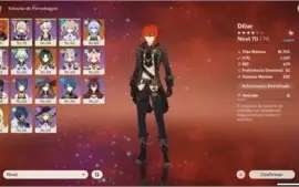 Conta Genshim Impact Rank 45 Mundo Lv6 Com 4 personagens 5*