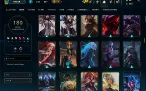 Unranked com 125 Champs e 180 Skins ( TOP / MID / JG )