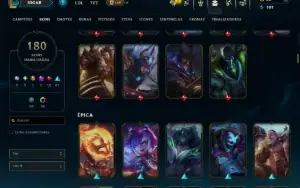 Unranked com 125 Champs e 180 Skins ( TOP / MID / JG )