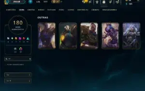 Unranked com 125 Champs e 180 Skins ( TOP / MID / JG )