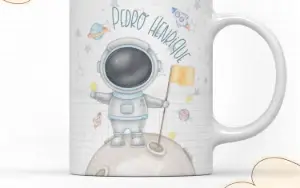 Kit Escolar Astronauta: Etiquetas/Caneca/Toalhinha de Mão