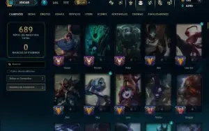 Bronze 2 com TODOS os Champs e 187 Skins ( SUP / ADC / JG )