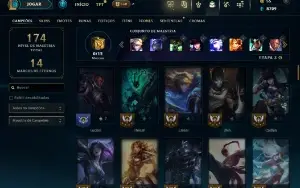 Unranked (ex diamante) com 80 Champs e 60 Skins