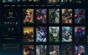 Unranked (ex diamante) com 80 Champs e 60 Skins