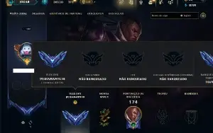Unranked (ex diamante) com 80 Champs e 60 Skins
