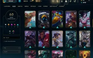 Unranked (ex diamante) com 80 Champs e 60 Skins