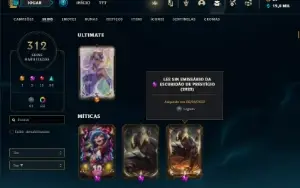 Conta Unranked com TODOS os champs e 312 Skins ( JG / MID )