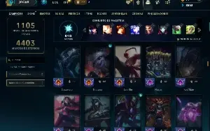 Unranked com TODOS os champs e 545 Skins ( Nivel 1000 )