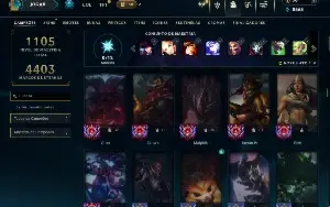 Unranked com TODOS os champs e 545 Skins ( Nivel 1000 )