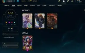 Conta Ouro 4 com TODOS os champs e 360 Skins + 46 Cromas