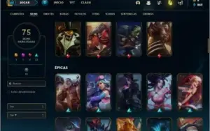 Conta prata 4 com 75 skins e 124 champs