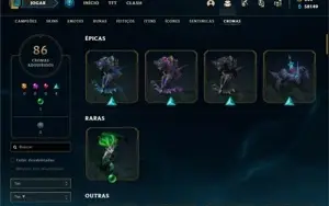 Conta prata 4 com TODOS os champs e 229 Skins + 86 Cromas