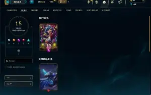 Unranked com 65 Champs e 15 Skins + 10 Fragmentos