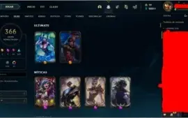 Conta lol com 366 skins, ouro 3 solo/duo