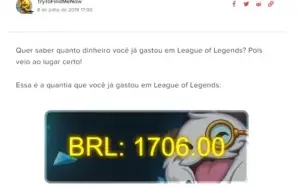 Conta de League Of Legends com mais de R$1.700,00 gasto