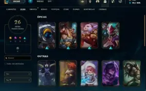Conta Unranked 100 Champs e 26 Skin + 3 Raras + Icones Raros