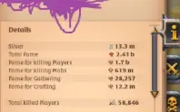 Conta Albion 2.43B Fama Sendo 1.7B PvP +70M prata/itens