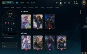 CONTA COM AS 4 SKINS RIOT, 229 PONTOS DE PRESTIGIO, GOLD 2