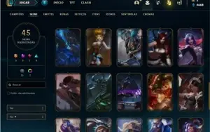 Conta unranked com 105 Champs e 45 Skins