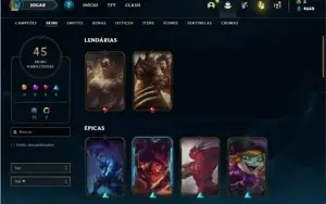 Conta unranked com 105 Champs e 45 Skins