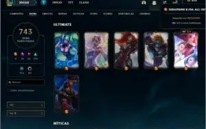 Conta ouro 1 com 743 skins e TODOS os champs