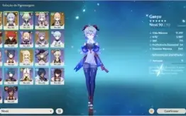 Conta Genshin Impact AR 55 Ganyu + Klee + Diluc + 4 Armas 5*