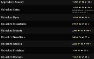 Guild Wars 2 (NA, 53k gold value), armas e sets lendários