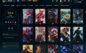 Bronze 3 com TODOS os champs e 264 Skins ( MID / JG / ADC )