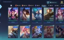 Conta com 132 skins, 76 heróis, nível celestial 34