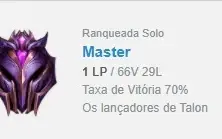 Conta LoL Mestre 70% Winrate