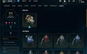 Conta bronze 1 com TODOS os champs e 276 Skins + 22 Cromas