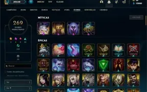 Conta bronze 1 com TODOS os champs e 276 Skins + 22 Cromas