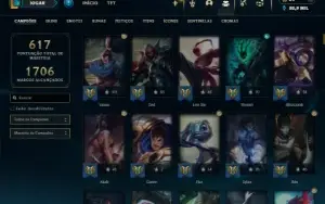 Esmeralda 4 com TODOS os champs e 392 Skins (970k de Yasuo)