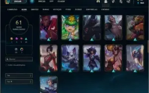 Conta ouro 4 com 104 champs e 59 skins + 3k de RP