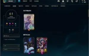 Conta ouro 4 com 104 champs e 59 skins + 3k de RP