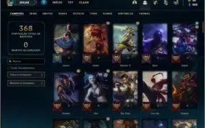 Conta ouro 4 com 104 champs e 59 skins + 3k de RP