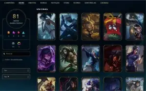 Vendo conta LOL com 81 skins(Kayle juiza,Rammus Rei,Sona dj