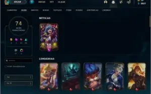 Conta PLATINA 2 com 74 skins e 135 champs