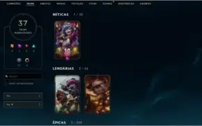 Conta de LOL, Platina, 38 skins,, nvl 68