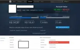 Conta steam com 384 jogos, valor da conta atual de R$ 9227