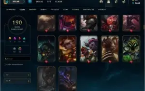 Conta Unranked com 190 skins e quase todos os champs.