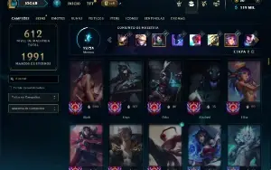 Platina 4 com TODOS os champs e 290 Skins ( MID / JG / TOP )