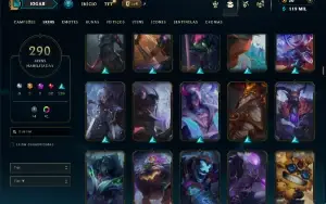 Platina 4 com TODOS os champs e 290 Skins ( MID / JG / TOP )
