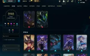 Platina 4 com TODOS os champs e 290 Skins ( MID / JG / TOP )
