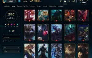 Platina 4 com TODOS os champs e 290 Skins ( MID / JG / TOP )