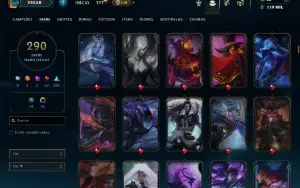 Platina 4 com TODOS os champs e 290 Skins ( MID / JG / TOP )
