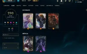 Platina 4 com TODOS os champs e 290 Skins ( MID / JG / TOP )