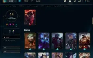 Conta bronze 1 com 95 champs e 68 skins